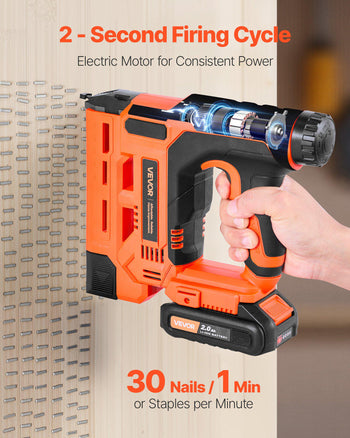Cordless Brad Nailer, 2-in-1 Nail Gun Staple Gun, 18 Gauge 1-1/4 inch, Includes 500 Pcs Staples and 500 Pcs Nails, with Battery and Charger, Non-Slip Rubber Grip, for Woodworking DIY Projects