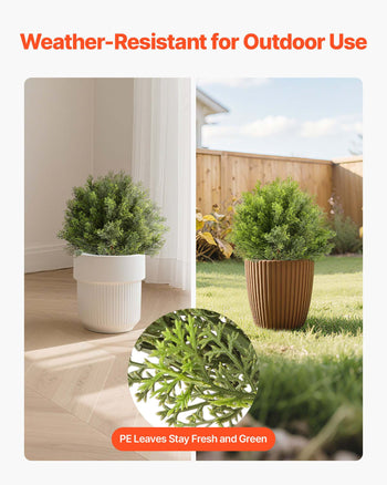 Artificial Topiary Cypress Trees with Ground Spike, 16 inch 2 Set Faux Shrubs & Bushes Potted Plants, Fake Silk Tree Look Real for Decor Front Porch Outdoor Indoor Patio Garden Balcony Backyard