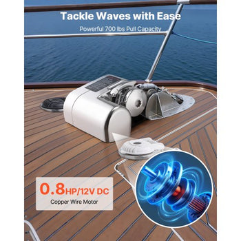 Horizontal Fishing Windlass, 12V DC 600W, Windlass Anchor Systems Fit for 1/4-Inch Chain or 9/16 & 5/8 Inch Nylon Rope, Max Pull 573 lbs, 316 Stainless Steel Construction, for Boats 23-29.5 ft