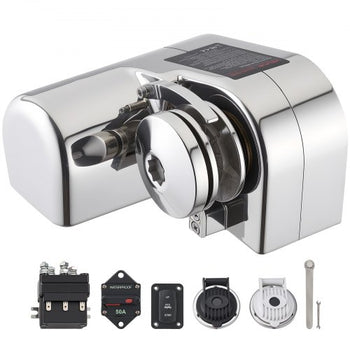Horizontal Fishing Windlass, 12V DC 600W, Windlass Anchor Systems Fit for 1/4-Inch Chain or 9/16 & 5/8 Inch Nylon Rope, Max Pull 573 lbs, 316 Stainless Steel Construction, for Boats 23-29.5 ft