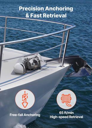 Horizontal Fishing Windlass, 12V DC 600W, Windlass Anchor Systems Fit for 1/4-Inch Chain or 9/16 & 5/8 Inch Nylon Rope, Max Pull 573 lbs, 316 Stainless Steel Construction, for Boats 23-29.5 ft