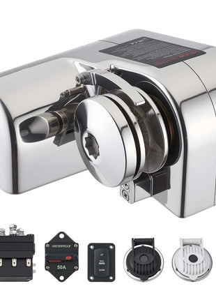Horizontal Fishing Windlass, 12V DC 600W, Windlass Anchor Systems Fit for 1/4-Inch Chain or 9/16 & 5/8 Inch Nylon Rope, Max Pull 573 lbs, 316 Stainless Steel Construction, for Boats 23-29.5 ft