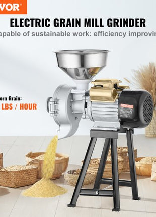 Electric Grain Mill Grinder, 3000W Spice Grinders, Commercial Corn Mill with Funnel, Thickness Adjustable Powder Machine, Heavy Duty Feed Flour Cereal Mill Wheat Grinders, Dry & Wet Grinder