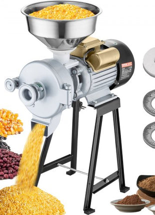 Electric Grain Mill Grinder, 3000W Spice Grinders, Commercial Corn Mill with Funnel, Thickness Adjustable Powder Machine, Heavy Duty Feed Flour Cereal Mill Wheat Grinders, Dry & Wet Grinder