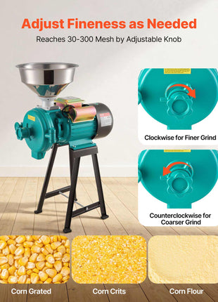 Electric Grain Mill Grinder, 110 lbs/H Commercial Spice Grinders, 1500W Cast Iron Pulverizer Powder Machine with Non-Slip Rubber Feet, for Dry Grains, Spices, Cereals, Coffee, Corn & Pepper