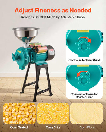 Electric Grain Mill Grinder, 110 lbs/H Commercial Spice Grinders, 1500W Cast Iron Pulverizer Powder Machine with Non-Slip Rubber Feet, for Dry Grains, Spices, Cereals, Coffee, Corn & Pepper