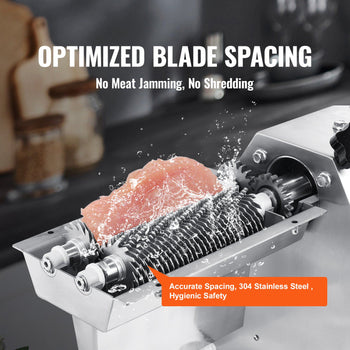 Stainless steel meat grinder with optimized blade spacing, featuring efficient design and hygienic safety for perfect results.