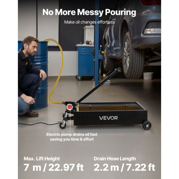 Low Profile Oil Drain Pan, 15 Gallon Capacity, Rolling Oil Drain Pan with Electric Pump & 7.2 ft Hose, Leak-proof & Corrosion-resistant, Fit for Cars, SUVs, Trucks, Motorcycles, ATVs, Metal
