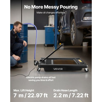 Low Profile Oil Drain Pan, 17 Gallon Capacity, Rolling Oil Drain Pan with Electric Pump & 7.2 ft Hose, Leak-proof & Corrosion-resistant, Fit for Cars, SUVs, Trucks, Motorcycles, ATVs, Metal