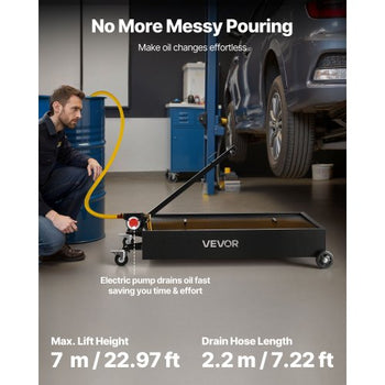 Low Profile Oil Drain Pan, 20 Gallon Capacity, Rolling Oil Drain Pan with Electric Pump & 7.2 ft Hose, Leak-proof & Corrosion-resistant, Fit for Cars, SUVs, Trucks, Motorcycles, ATVs, Metal