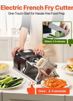 Commercial French Fry Cutter, Stainless Steel Vegetable Fruit Chopper with 3 Replacement Blades 1/2-Inch 3/8-Inch 1/4-Inch, Electric Potato Slicer Dicer for Restaurants & Home Kitchen
