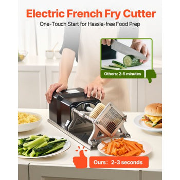 Commercial French Fry Cutter, Stainless Steel Vegetable Fruit Chopper with 3 Replacement Blades 1/2-Inch 3/8-Inch 1/4-Inch, Electric Potato Slicer Dicer for Restaurants & Home Kitchen