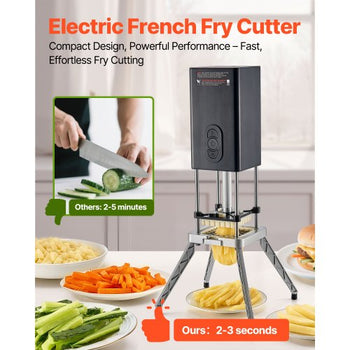 Commercial French Fry Cutter, Stainless Steel Vegetable Fruit Chopper with 2 Replacement Blades 1/2-Inch 3/8-Inch, Electric Potato Slicer Dicer for Restaurants & Home Kitchen