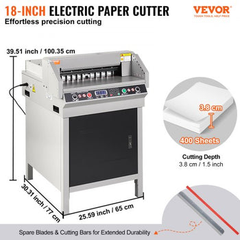 Electric Hydraulic Paper Cutter, Heavy Duty Paper Cutter Machine, 1.57 in / 40 mm Cutting Thickness, 18 in / 457.2 mm Cutting Width, Industrial Paper Trimmer with Button Control