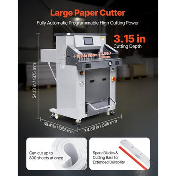 Electric Hydraulic Paper Cutter, 2500W Heavy Duty Paper Cutter Machine 20.2 in/515 mm Cutting Width, 3.1 in/80 mm Cutting Thickness, Electric Guillotine Trimmer with Casters & Infrared Function
