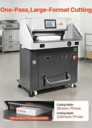 Electric Paper Cutter, Metal Hydraulic Paper Cutter Machine, 28 inch Cutting Width, 3.03 inch Cutting Thickness, Large Size Electric Guillotine Trimmer with Infrared Function and Spare Blade