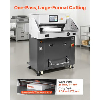 Electric Paper Cutter, Metal Hydraulic Paper Cutter Machine, 28 inch Cutting Width, 3.03 inch Cutting Thickness, Large Size Electric Guillotine Trimmer with Infrared Function and Spare Blade