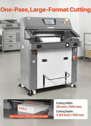 Electric Paper Cutter, Metal Hydraulic Paper Cutter Machine, 26 inch Cutting Width, 3.94 inch Cutting Thickness, Large Size Electric Guillotine Trimmer with Infrared Function and Spare Blade