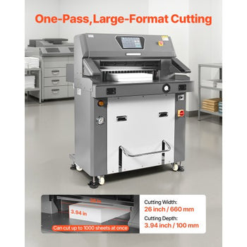 Electric Paper Cutter, Metal Hydraulic Paper Cutter Machine, 26 inch Cutting Width, 3.94 inch Cutting Thickness, Large Size Electric Guillotine Trimmer with Infrared Function and Spare Blade