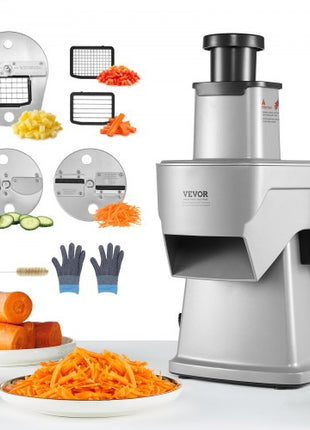Electric Vegetable Slicer, 4 in 1 Multifunctional Food Cutter, 200W Vegetable Chopper for Slicing Shredding Dicing and Slitting, with Cut-Resistant Gloves, for Commercial and Home Use