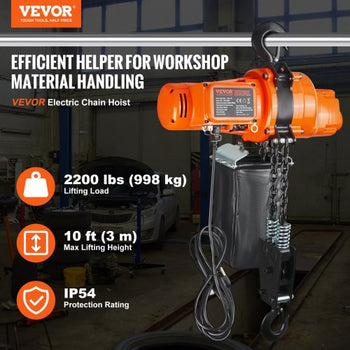 Electric Chain Hoist, 2200 lbs Load Capacity, 10 ft Lifting Height, 6.9 ft/min Speed, 120V, Single Phase Overhead Crane with Chain, 10 ft Wired Remote Control for Garage, Shop, Hotel, and Home