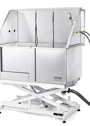 50" Pet Dog Bathing Station Electric Height Adjustment, Professional Stainless Steel Dog Grooming Tub w/ Soap Box, Faucet,Rich Accessory,Bathtub for Multiple Pets, Washing Sink for Home(Left)