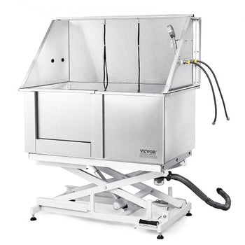 50" Pet Dog Bathing Station Electric Height Adjustment, Professional Stainless Steel Dog Grooming Tub w/ Soap Box, Faucet,Rich Accessory,Bathtub for Multiple Pets, Washing Sink for Home(Left)