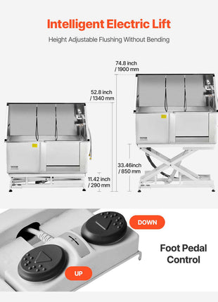Electric Lift Dog Washing Station, 50Inch Professional Stainless Steel Pet Grooming Tub w/ Non-Slip Drain Board,Faucet & Showerhead for Home & Grooming Shop,Fits Medium & Large Pets (Right Door)