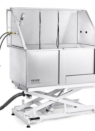50" Pet Dog Bathing Station Electric Height Adjustment, Professional Stainless Steel Dog Grooming Tub w/ Soap Box, Faucet,Rich Accessory,Bathtub for Multiple Pets, Washing Sink for Home(Right)