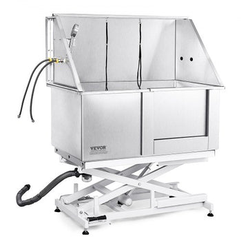 50" Pet Dog Bathing Station Electric Height Adjustment, Professional Stainless Steel Dog Grooming Tub w/ Soap Box, Faucet,Rich Accessory,Bathtub for Multiple Pets, Washing Sink for Home(Right)