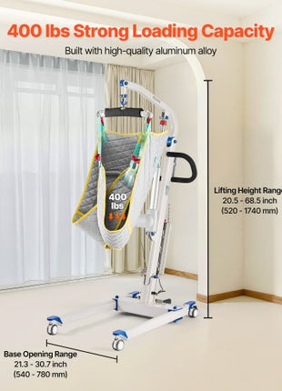 Electric Patient Lift, Folding Patient Transfer Lift with U-Shaped Sling, Height & Width Adjustable Medical Transfer Assist with 4 Wheels & Handle Controller for Disabled Bedridden, 400LBS