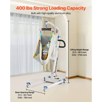 Electric Patient Lift, Folding Patient Transfer Lift with U-Shaped Sling, Height & Width Adjustable Medical Transfer Assist with 4 Wheels & Handle Controller for Disabled Bedridden, 400LBS