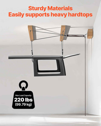 Hard Top Remover Lift, 220 lbs, Jeep Hardtop Removal Storage Roof Hoist with Anti-Drop System, Easy One-Person Operation, Supports 8-16 in Ceiling, for 2-Door & 4-Door Jeep Wrangler JK JL & Ford