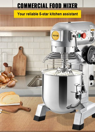 Commercial Food Mixer, 15Qt Commercial Mixer with Timing Function, 500W Stainless Steel Bowl Heavy Duty Electric Food Mixer Commercial with 3 Speeds Adjustable 113/184/341 RPM, Dough Hook Whisk