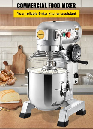 Commercial Food Mixer, 20Qt Commercial Mixer with Timing Function, 750W Stainless Steel Bowl Heavy Duty Electric Food Mixer Commercial with 3 Speeds Adjustable 108/199/382 RPM, Dough Hook Whisk