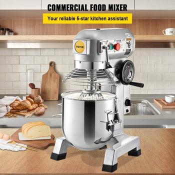 Commercial Food Mixer, 20Qt Commercial Mixer with Timing Function, 750W Stainless Steel Bowl Heavy Duty Electric Food Mixer Commercial with 3 Speeds Adjustable 108/199/382 RPM, Dough Hook Whisk