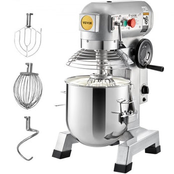 Commercial Food Mixer, 20Qt Commercial Mixer with Timing Function, 750W Stainless Steel Bowl Heavy Duty Electric Food Mixer Commercial with 3 Speeds Adjustable 108/199/382 RPM, Dough Hook Whisk