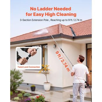 9 FT Pressure Washer Telescoping Wand, 3-Section with Power Washer Extension Wands, 7 Nozzles, Hose Adapter, Support Belt, Storage Bag, 4000 PSI Telescopic Gutter Cleaner for High Cleaning