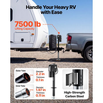 Electric Trailer Jack, 7500 lbs Capacity, Electric Power Tongue Jack with Waterproof Protective Cover & LED Light for Travel Trailer, Camper, RV, 9.84-27.84 in Lift, 12V DC with Wiring, Black