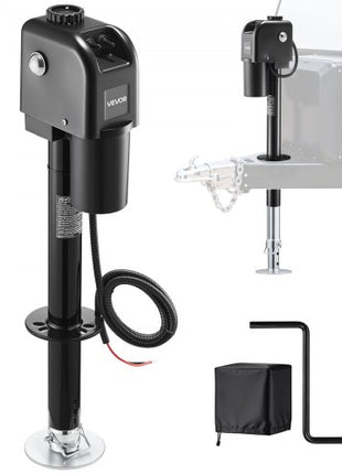 Electric Trailer Jack, 7500 lbs Capacity, Electric Power Tongue Jack with Waterproof Protective Cover & LED Light for Travel Trailer, Camper, RV, 9.84-27.84 in Lift, 12V DC with Wiring, Black