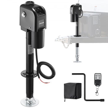 Electric Trailer Jack, 7500 lbs Capacity, Electric Power Tongue Jack with Waterproof Protective Cover & LED Light for Travel Trailer, Camper, RV, 9.84-27.84 in Lift, 12V DC with Wiring, Black