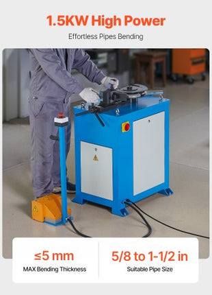 Electric Tube Bending Machine, 1.5 KW Electric Tube Bender for 5/8 to 1-1/2 inch Pipes, Pipe Bender Machine with 5 Set Dies, Manual & Auto Modes and 180° Max Bending Angle (220V 60Hz 3-Phase)