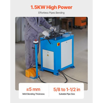 Electric Tube Bending Machine, 1.5 KW Electric Tube Bender for 5/8 to 1-1/2 inch Pipes, Pipe Bender Machine with 5 Set Dies, Manual & Auto Modes and 180° Max Bending Angle (220V 60Hz 3-Phase)