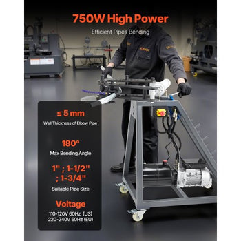 Electric Tube Bending Machine, 750W Electric Tubing Bender with 6L Hydraulic Cylinder, Movable Pipe Bender Machine with 3 Dies & 180° Max Bending Angle, Suitable for 1", 1-1/2", 1-3/4" Pipes