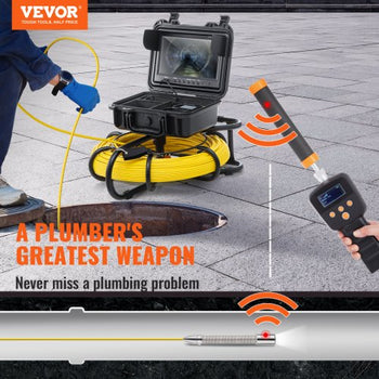 Sewer Camera with 512Hz Locator,300 ft/91.5 m, 9" Pipeline Inspection Camera with DVR Function, IP68 Camera with 12 Adjustable LEDs, A 16 GB SD Card for Sewer Line, Home, Duct Drain Pipe Plumbin