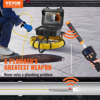 Sewer Camera with 512Hz Locator, 164 ft/50 m, 9" Pipeline Inspection Camera with DVR Function, IP68 Camera with 12 Adjustable LEDs, A 16 GB SD Card for Sewer Line, Home, Duct Drain Pipe Plumbing