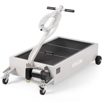 Low Profile Oil Drain Pan, 20 Gallon Capacity, Rolling Oil Drain Pan with Electric Pump, 7.2 ft Hose & T Folding Handle, Leak-proof & Corrosion-resistant, Fit for Cars, SUVs, Trucks, ATVs, White