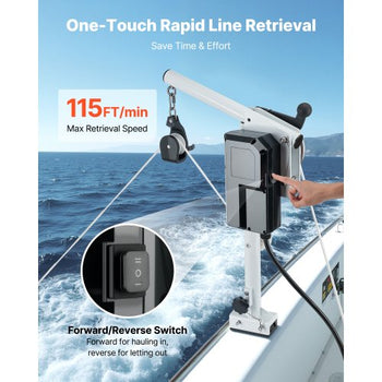 Line Hauler Pot Puller, 12V DC 1200W, Line Hauler Winch Holds 198 lbs Lift Capacity, Line Speed of 115 ft/min, 360° Rotation & Corrosion-Resistant, Crab Pot Puller for Crab, Shrimp, Lobster Traps