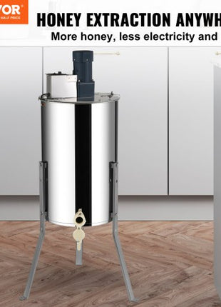 Electric Honey Extractor, 2/4 Frames Honey Spinner Extractor, Stainless Steel Beekeeping Extraction, Apiary Centrifuge Equipment with Height Adjustable Stand, Honeycomb Drum Spinner with Lid