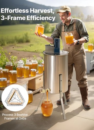 Electric Honey Extractor, 3 Frame Honey Spinner with Transparent Lid, 140W Stainless Steel Honeycomb Drum Spinner, Height Adjustable, Honeycomb Extraction Equipment for Beekeeping